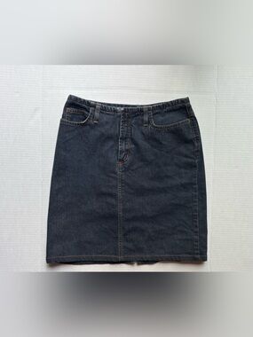 Vintage Bullet dark wash midi denim jean pencil skirt curved waistband Y2K 90’s